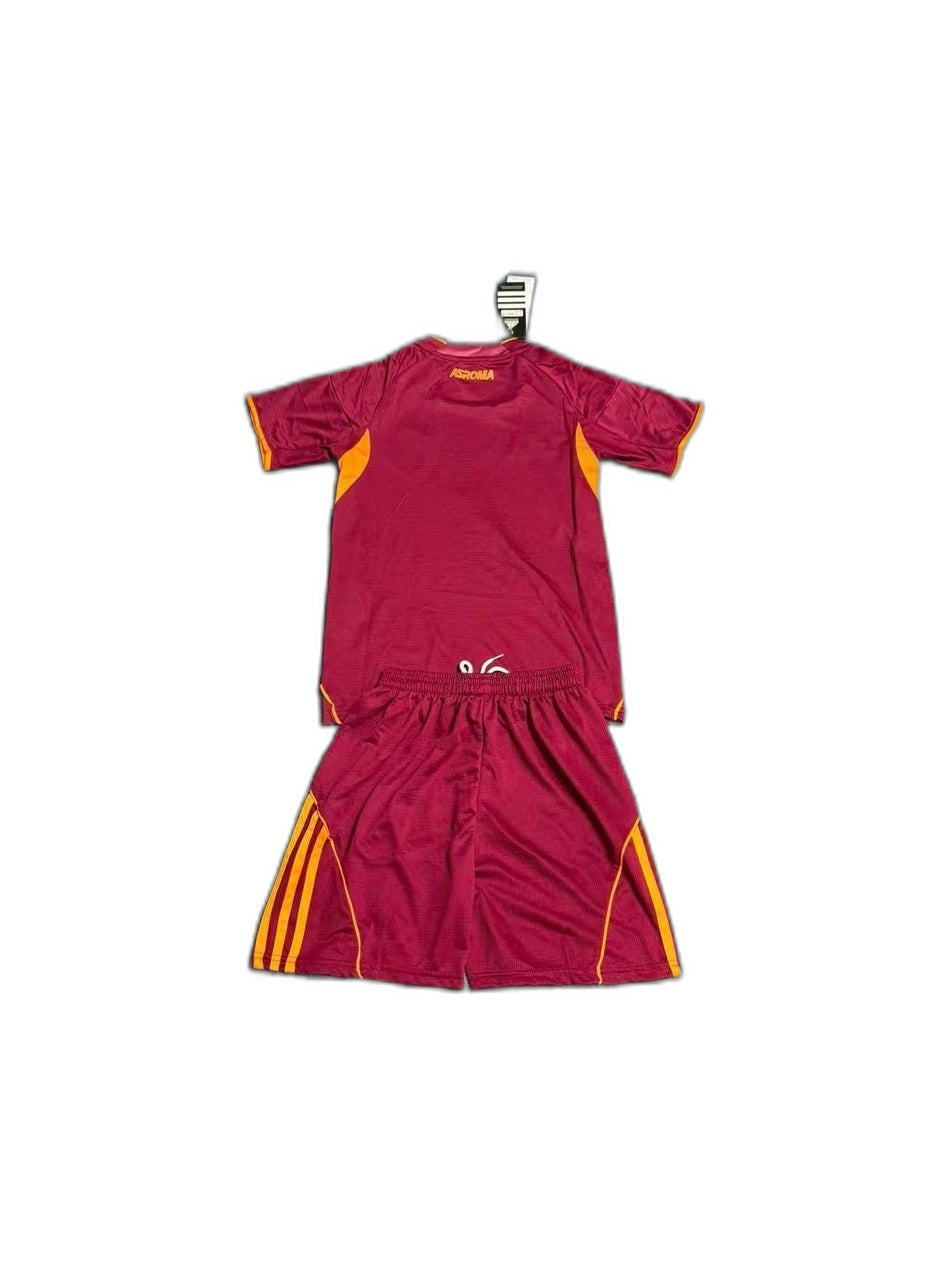 Camisa 2025-26 AS Roma Home Infantil verso fundo branco