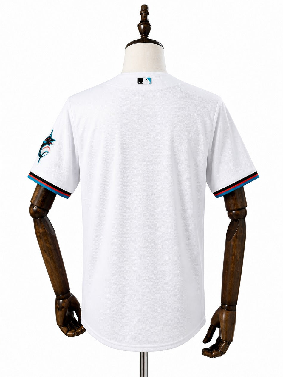 Miami Marlins MLB – Camisa Oficial Primeira (Home) verso manequim fundo branco