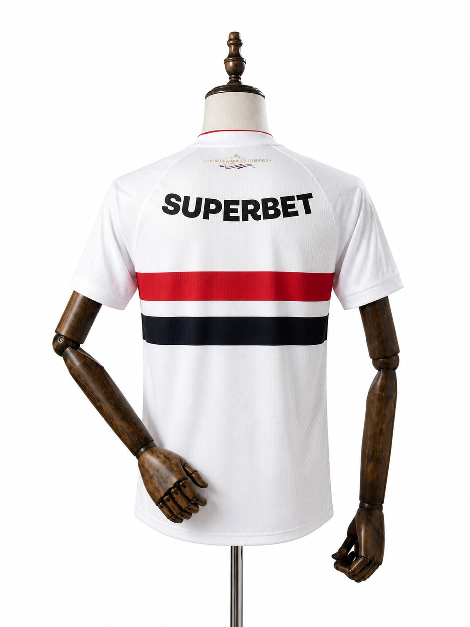 São Paulo 2026/27 Home Player Version Jersey back wood mannequin white background