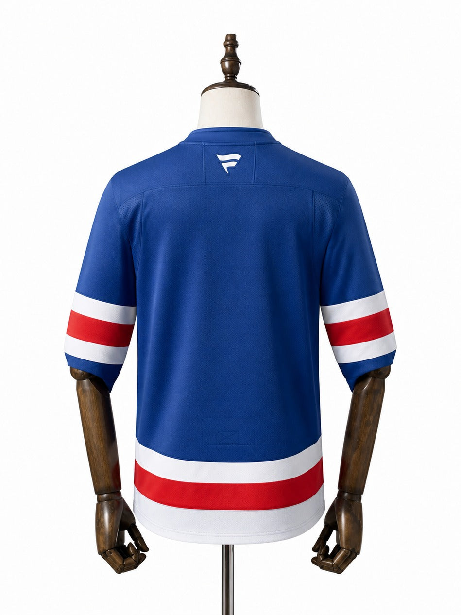 New York Rangers NHL Jersey – Home & Away verso real web manequim fundo branco