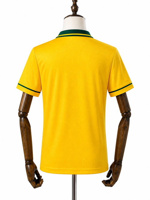 Camisa Seleção Brasileira Retrô Amarela 1994 (Copa do Mundo) verso manequim fundo branco