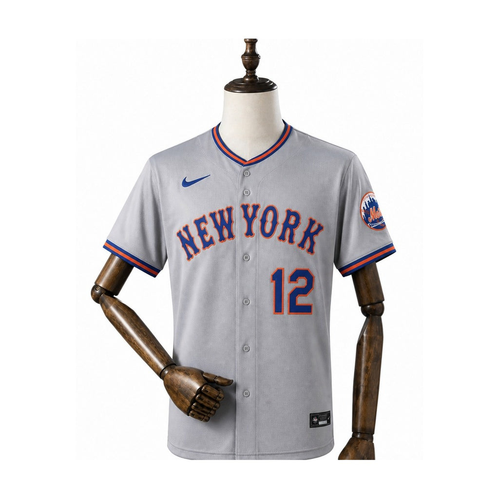 New York Mets MLB – Camisa Oficial Segunda (Away) verso manequim fundo branco