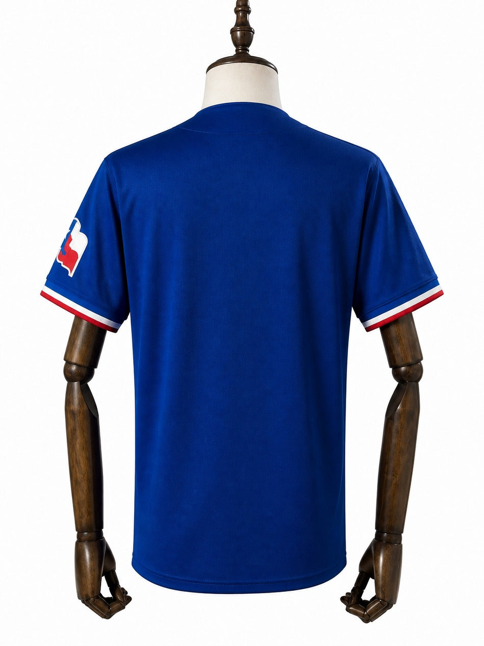 Texas Rangers MLB – Camisa Oficial Segunda (Away) verso manequim fundo branco