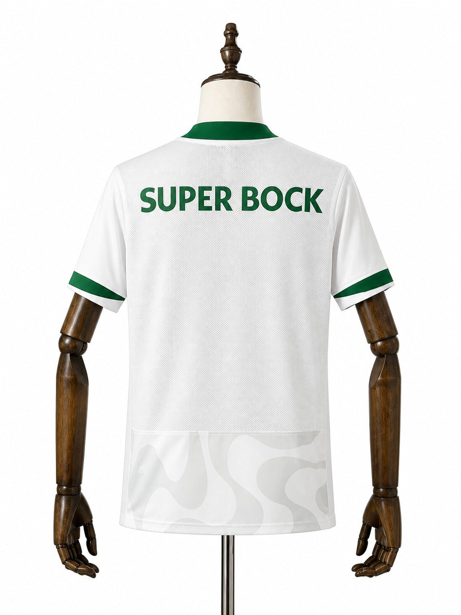 Camisa Sporting - 2º Uniforme Torcedor 2025/26 verso manequim fundo branco