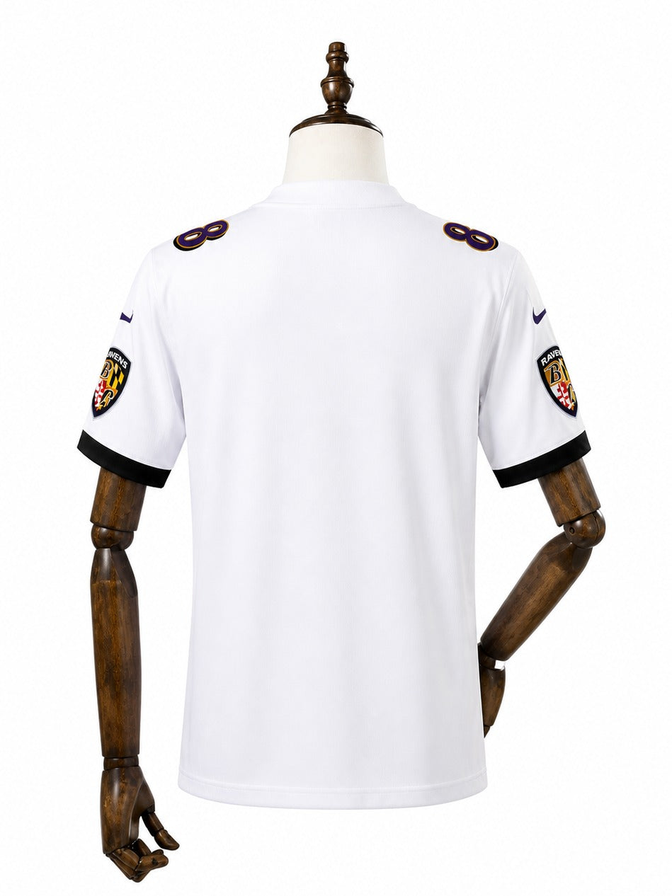 Camisa Baltimore Ravens Away (Visitante) NFL verso manequim fundo branco