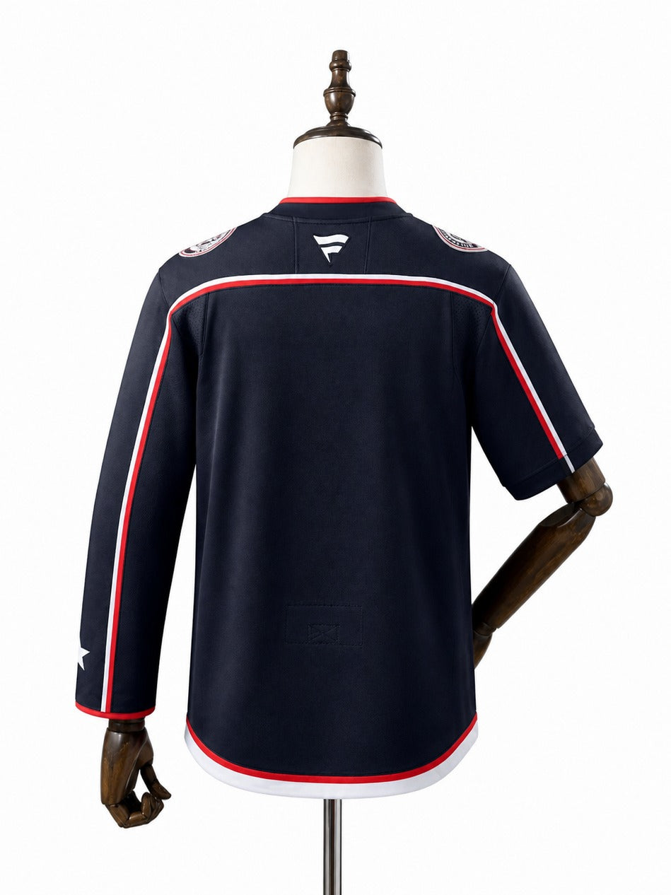 Columbus Blue Jackets NHL Jersey – Home & Away verso real web manequim fundo branco
