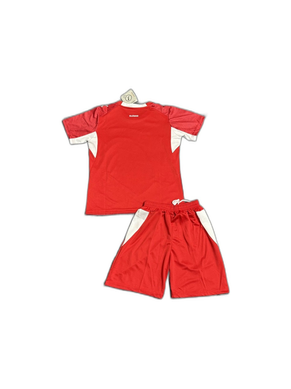Camisa 2026 Switzerland home Infantil verso fundo branco
