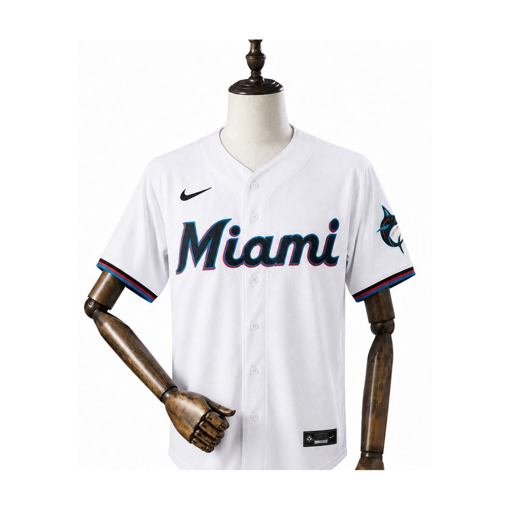 Miami Marlins MLB – Camisa Oficial Primeira (Home) verso manequim fundo branco