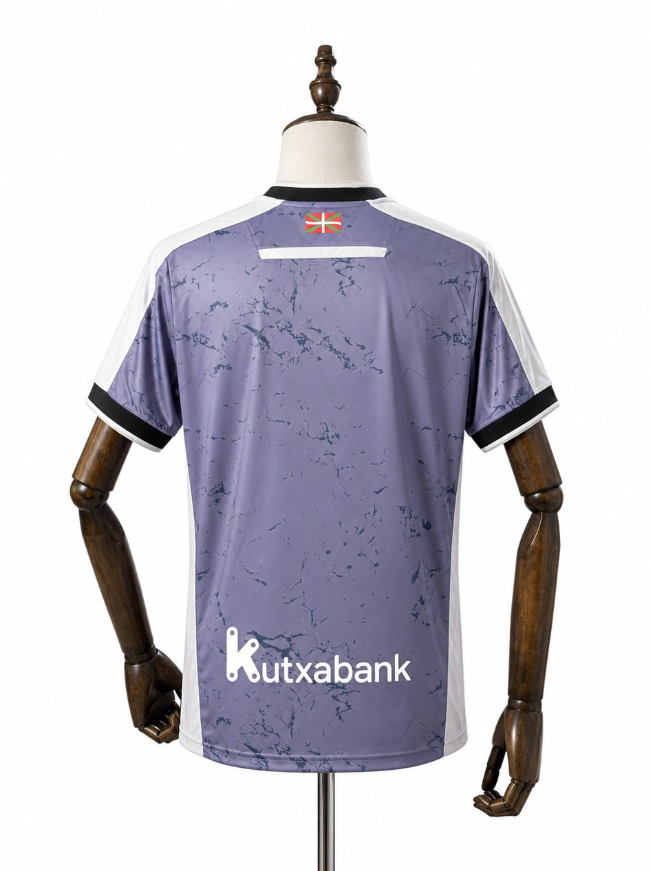 Camisa Real Sociedad - 2º Uniforme Torcedor 2025/26 verso manequim fundo branco
