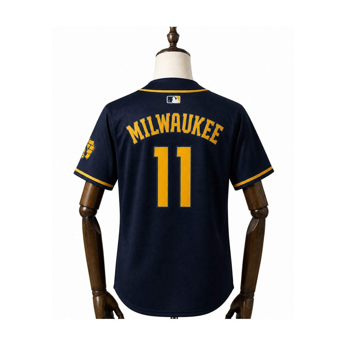 Milwaukee Brewers MLB – Camisa Oficial Segunda (Away) verso manequim fundo branco