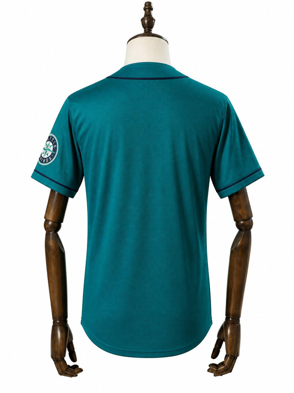 Seattle Mariners MLB – Camisa Oficial Segunda (Away) verso manequim fundo branco