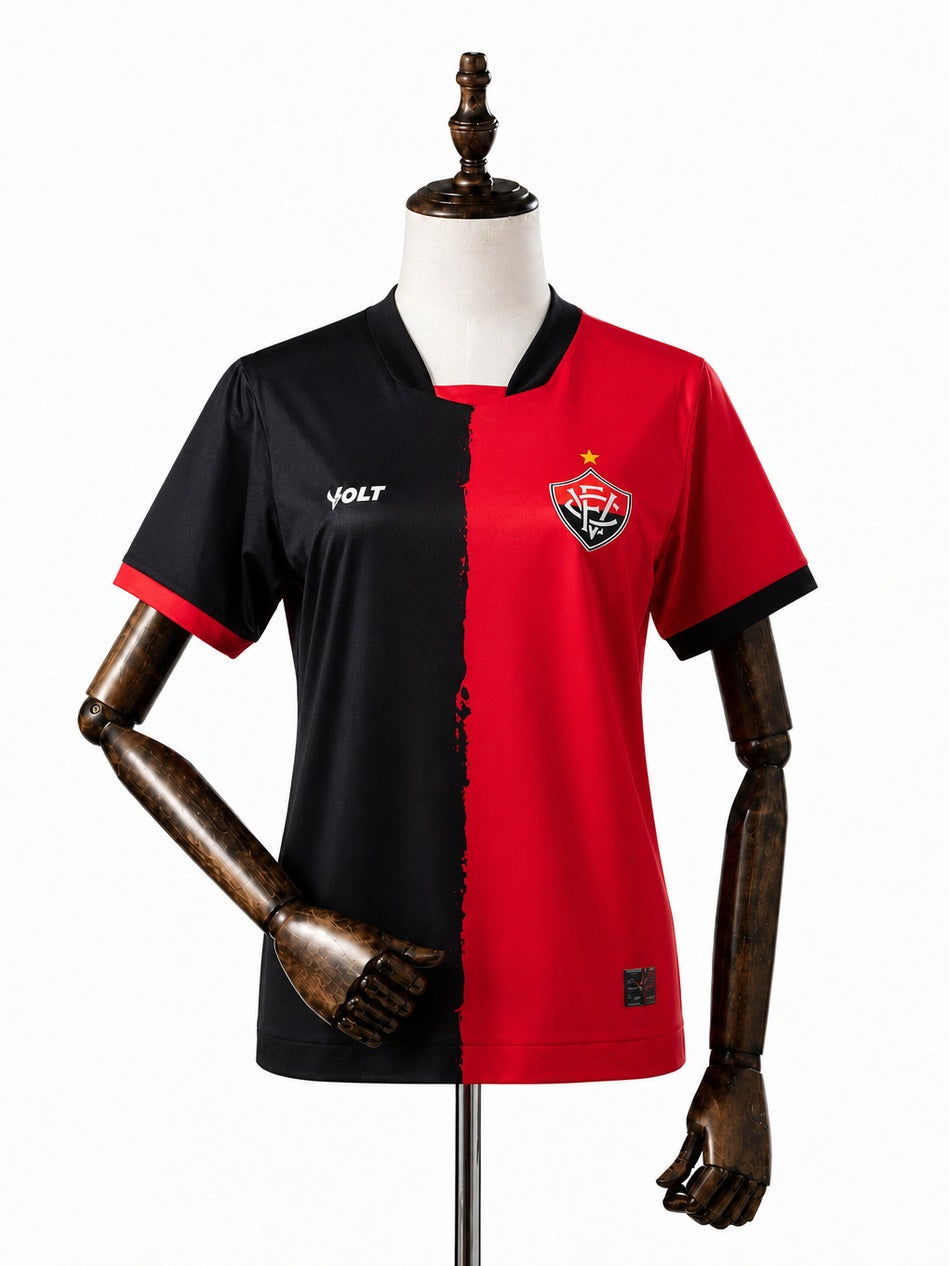 Vitória 25/26 Vitoria Red and Black Women Jersey front wood mannequin white background
